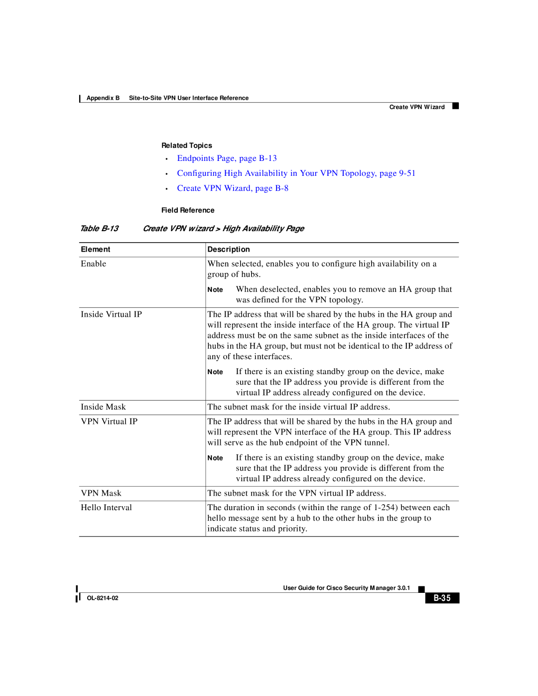 3D Innovations 3.0.1 appendix Table B-13 Create VPN wizard High Availability 