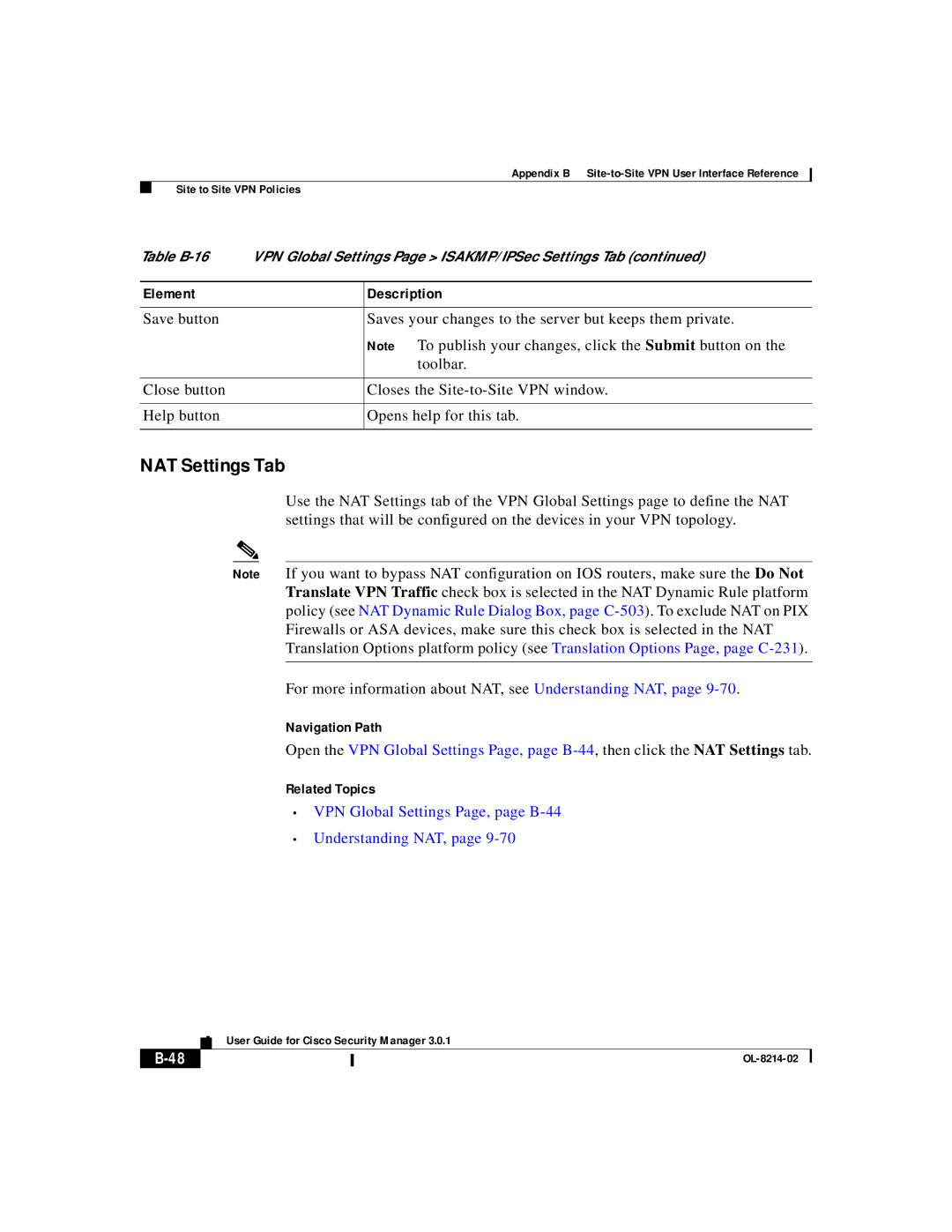 3D Innovations 3.0.1 appendix NAT Settings Tab, VPN Global Settings Page, page B-44 Understanding NAT 