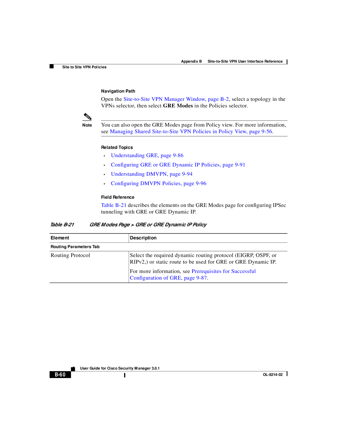 3D Innovations 3.0.1 appendix Table B-21 GRE Modes Page GRE or GRE Dynamic IP Policy 