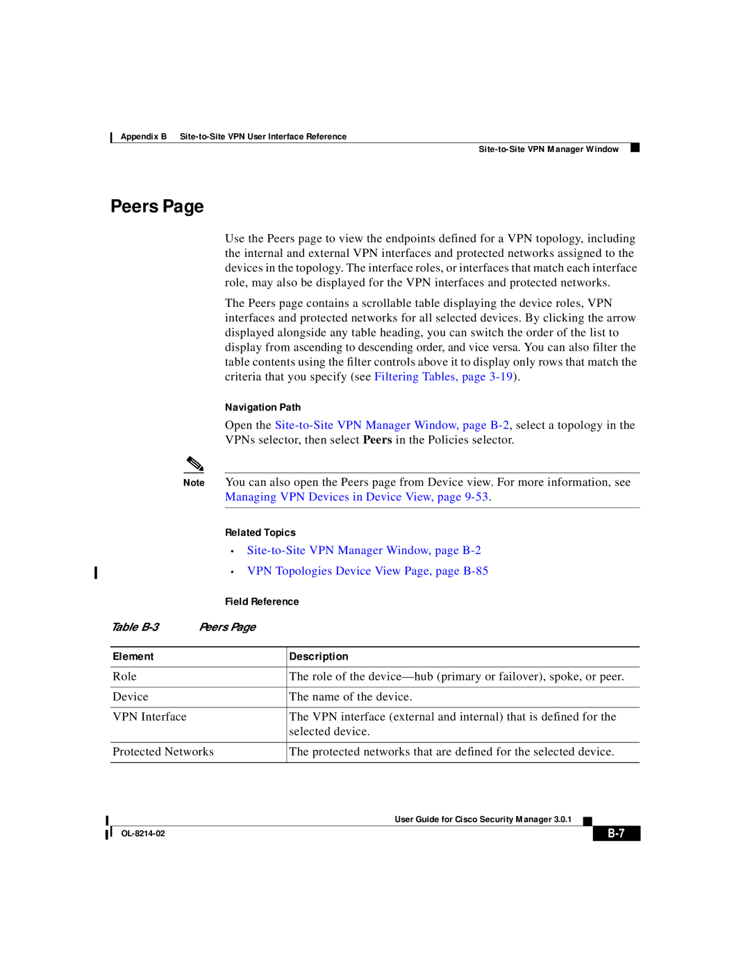 3D Innovations 3.0.1 appendix Peers, Managing VPN Devices in Device View 