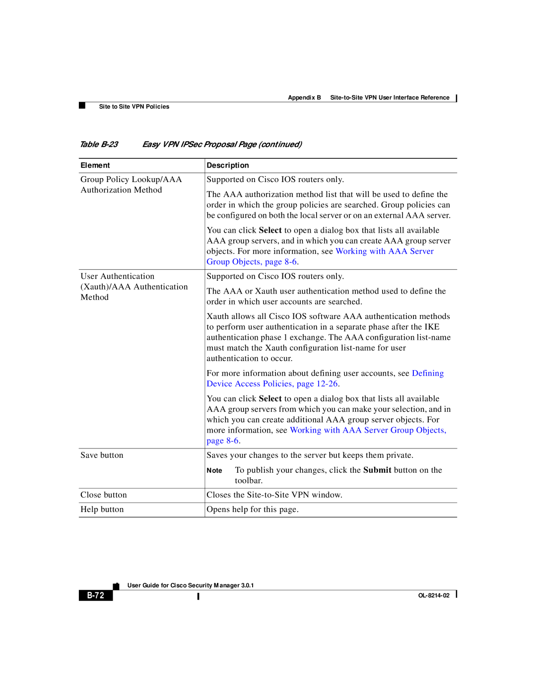 3D Innovations 3.0.1 appendix Device Access Policies, More information, see Working with AAA Server Group Objects 