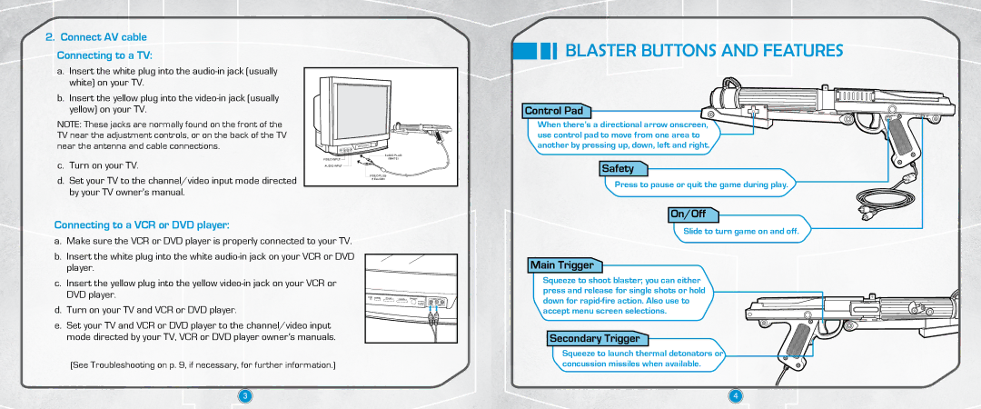 3D Innovations 68417800000 manual Blaster Buttons and Features, Connecting to a VCR or DVD player 