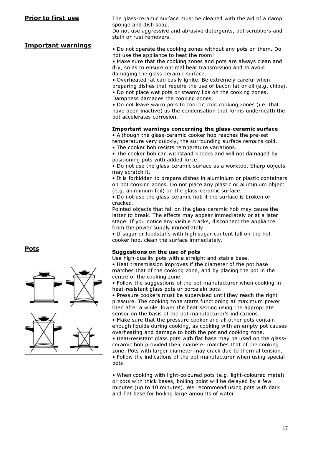 3D Innovations 7316-000, 7352-010 user manual Prior to first use Important warnings Pots 