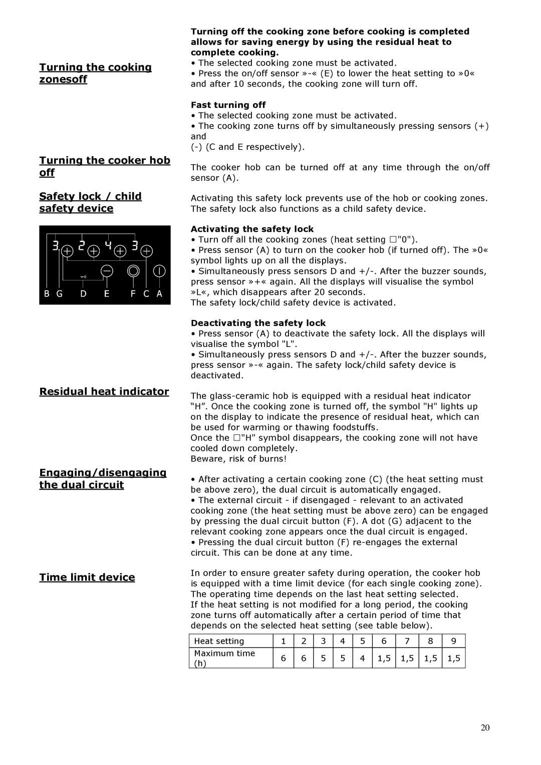 3D Innovations 7352-010, 7316-000 user manual Cooker hob operation Fast turning off 