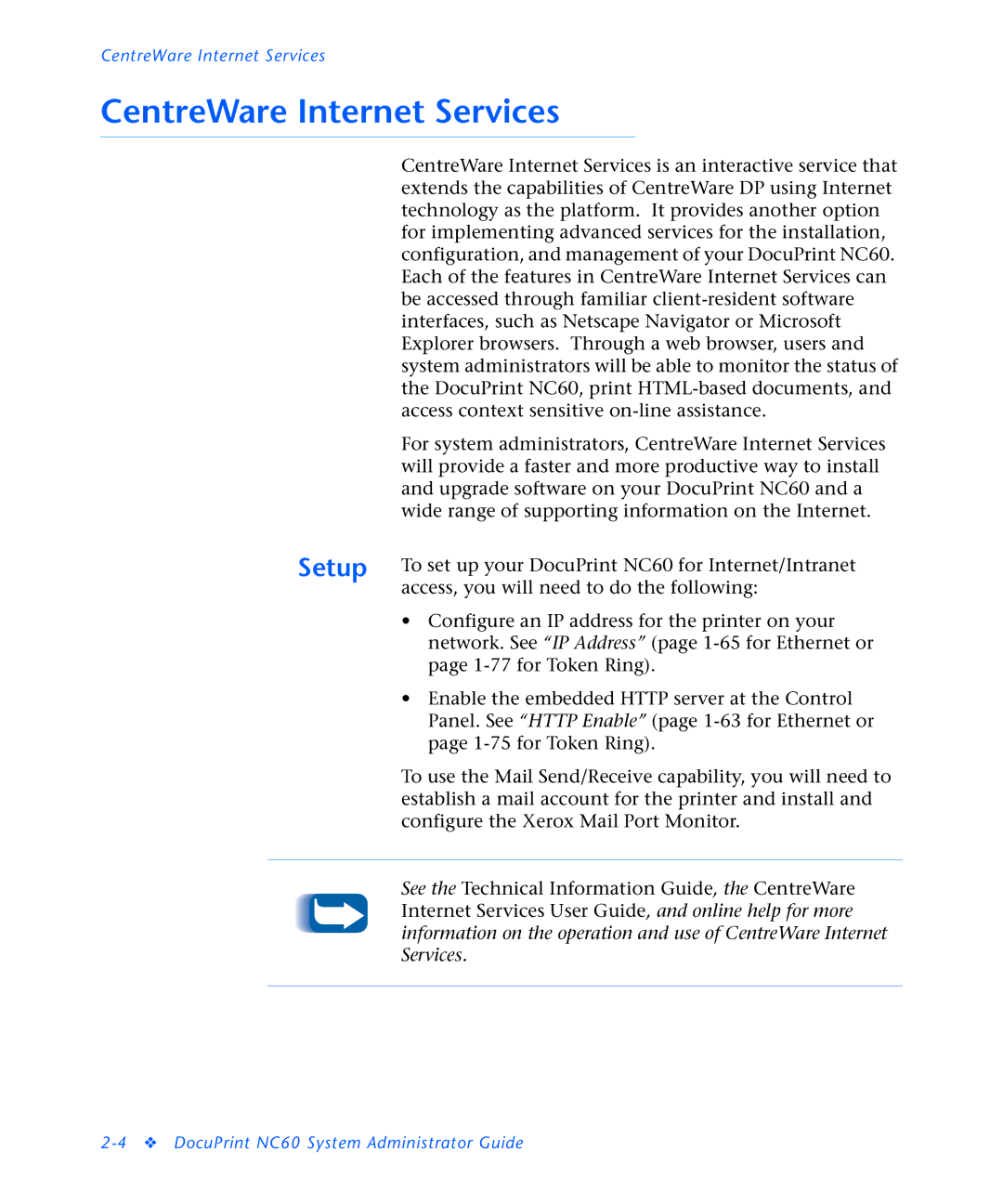 3D Innovations NC60 manual CentreWare Internet Services 