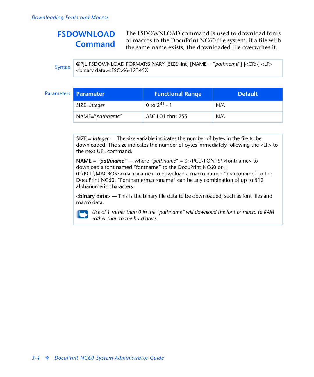 3D Innovations NC60 manual Fsdownload, Command 