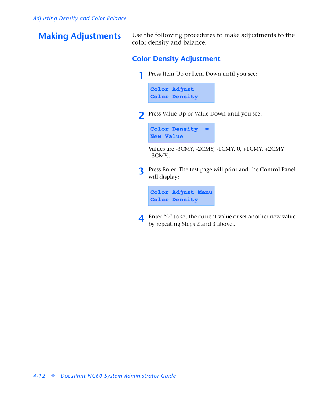 3D Innovations NC60 manual Color Density Adjustment 