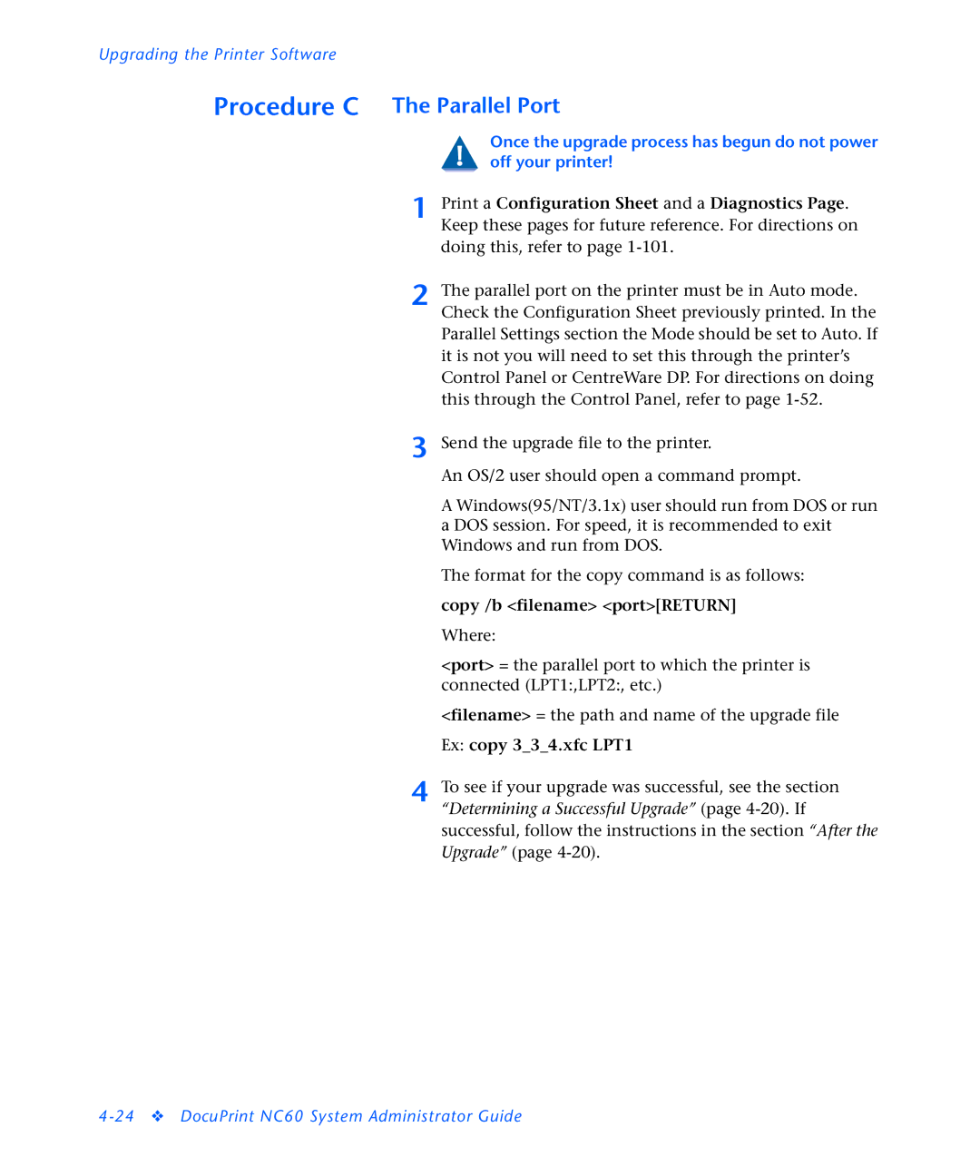 3D Innovations NC60 manual Procedure C, Parallel Port 