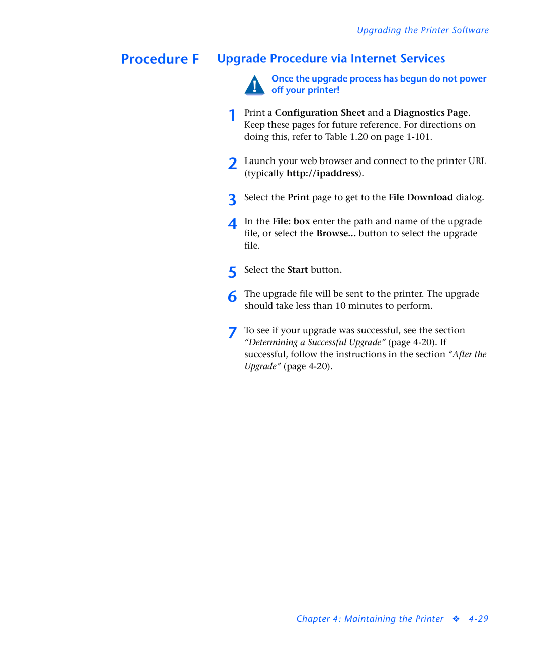 3D Innovations NC60 manual Procedure F, Upgrade Procedure via Internet Services 