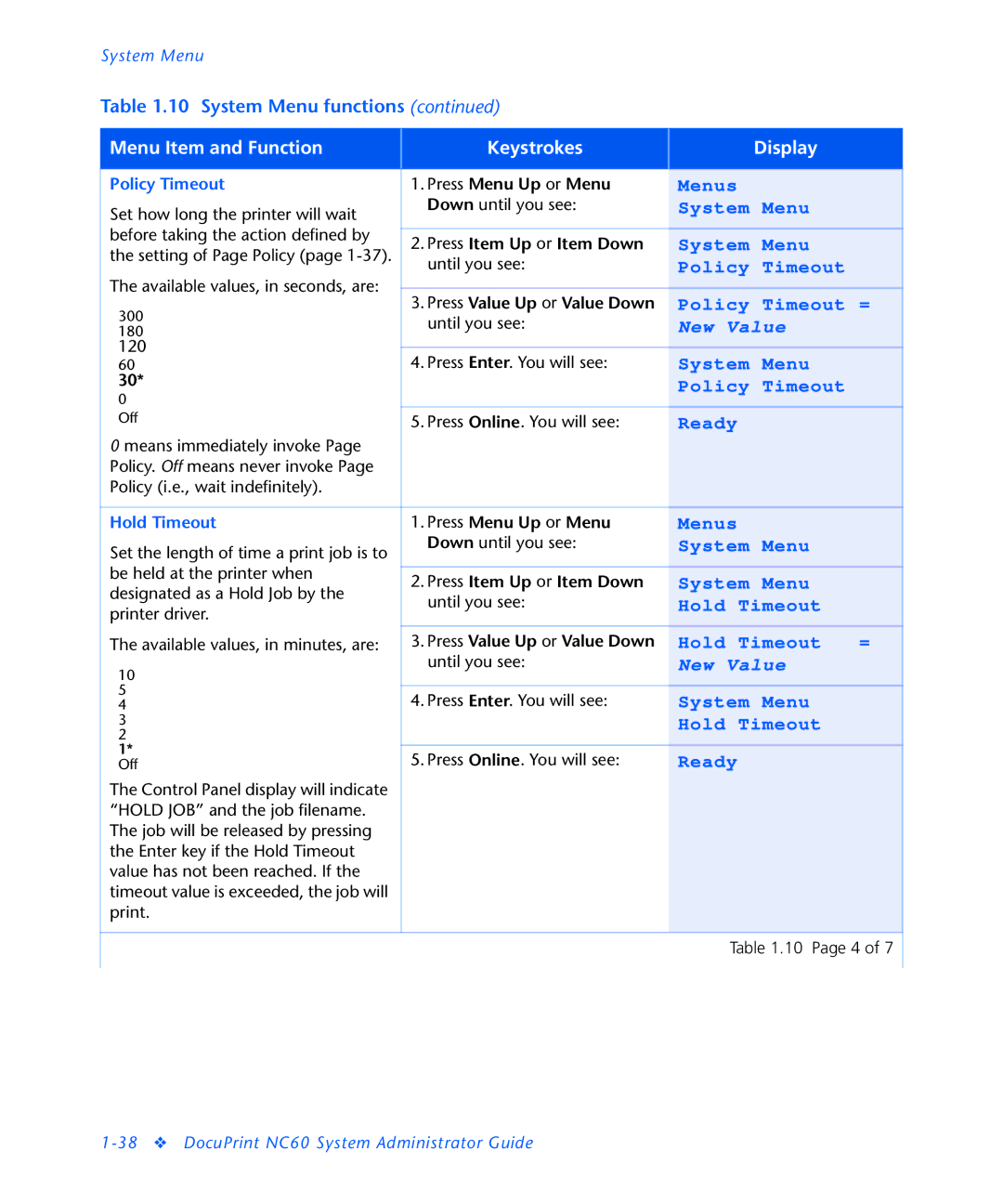 3D Innovations NC60 manual Policy Timeout 