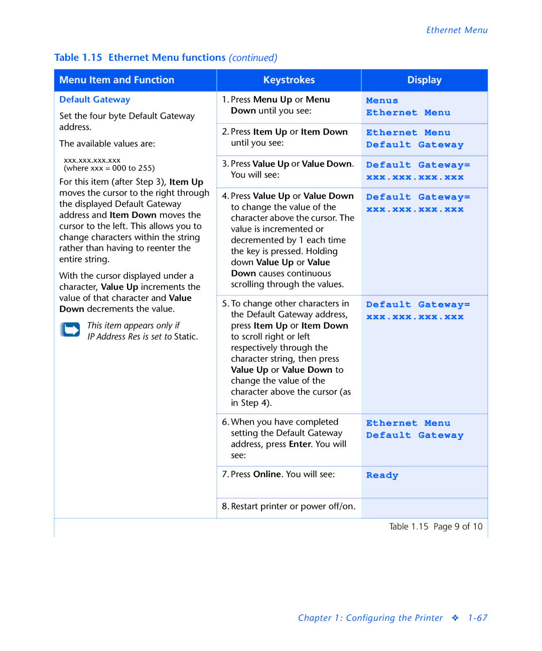 3D Innovations NC60 manual Default Gateway 