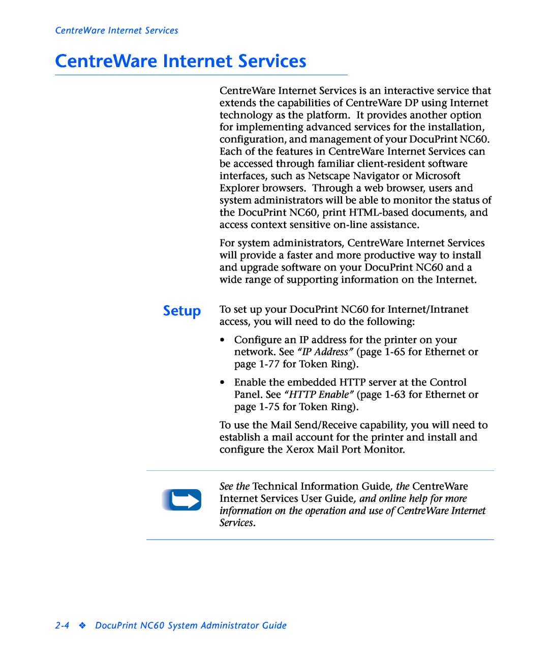 3D Innovations manual CentreWare Internet Services, DocuPrint NC60 System Administrator Guide 