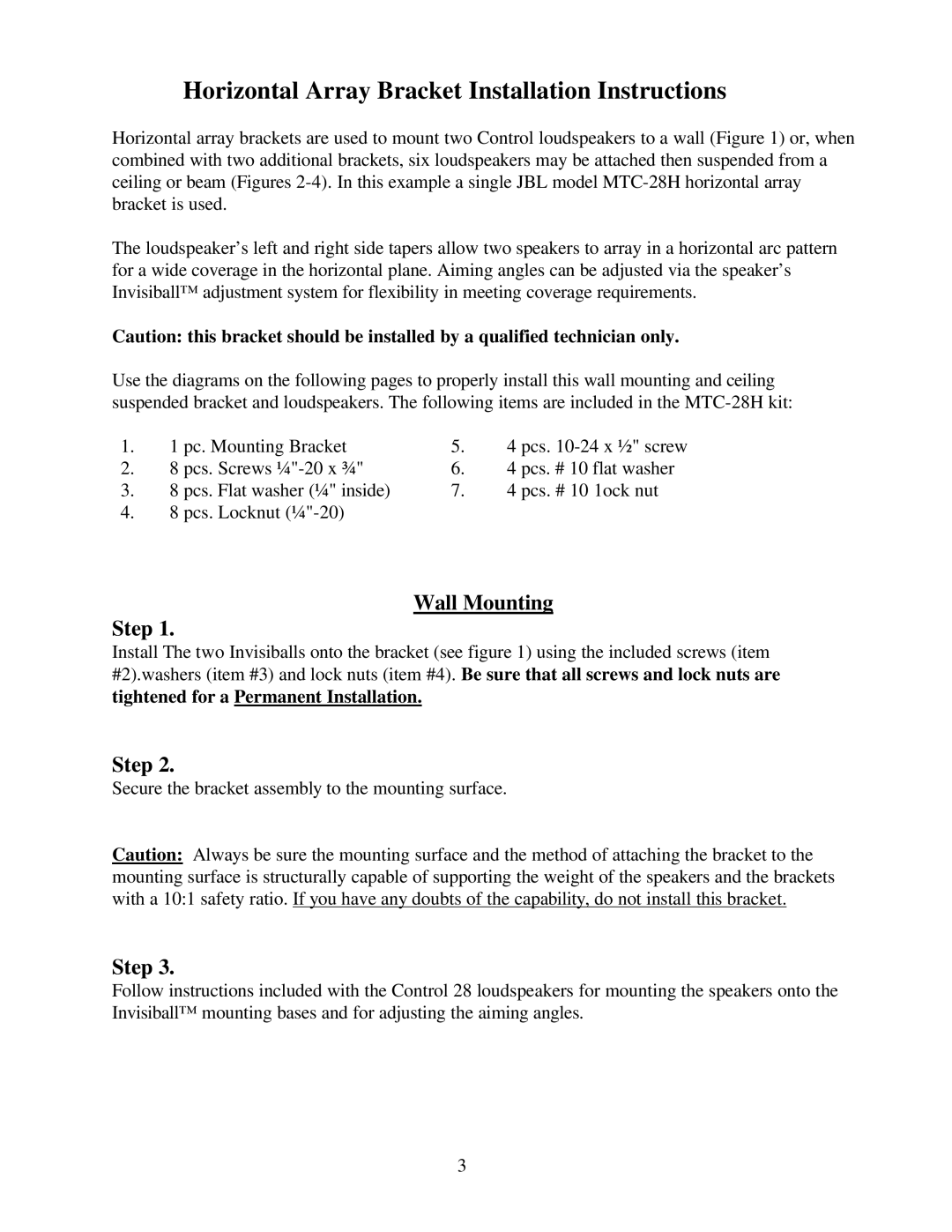 3G Green Green Globe MTC-28H installation instructions Horizontal Array Bracket Installation Instructions 