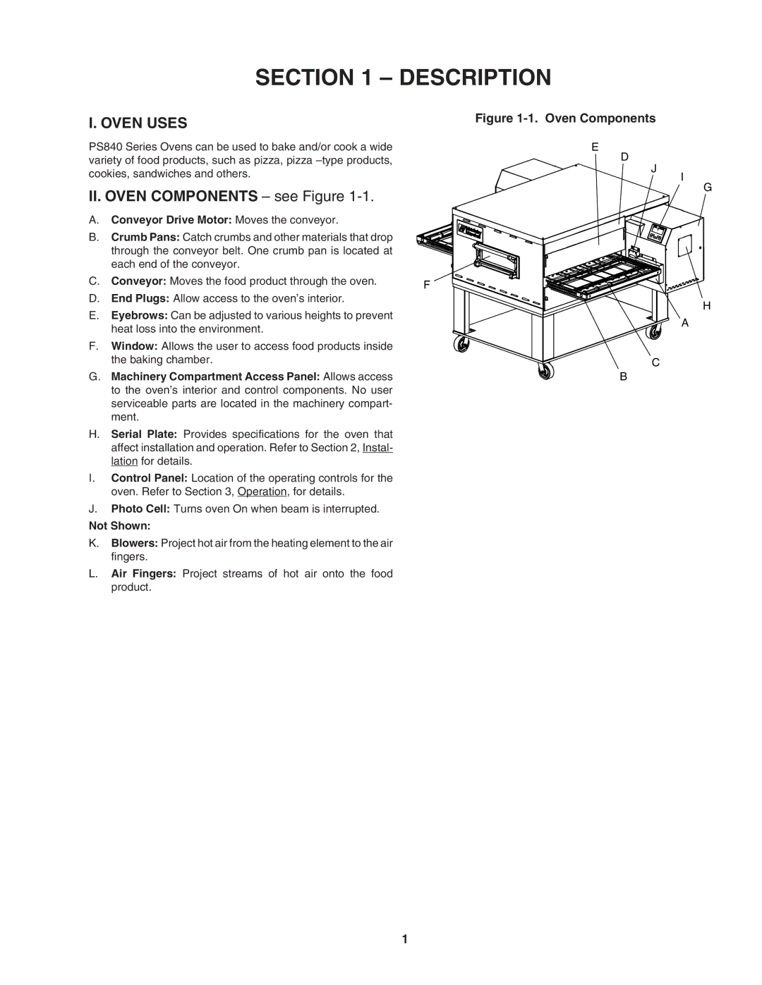 3G Green Green Globe PS840E installation manual Oven Uses, Conveyor Drive Motor Moves the conveyor, Not Shown 