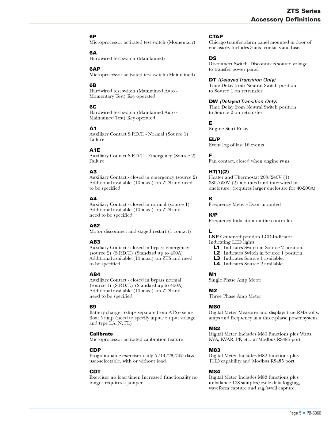 3G Green Green Globe specifications ZTS Series Accessory Definitions 