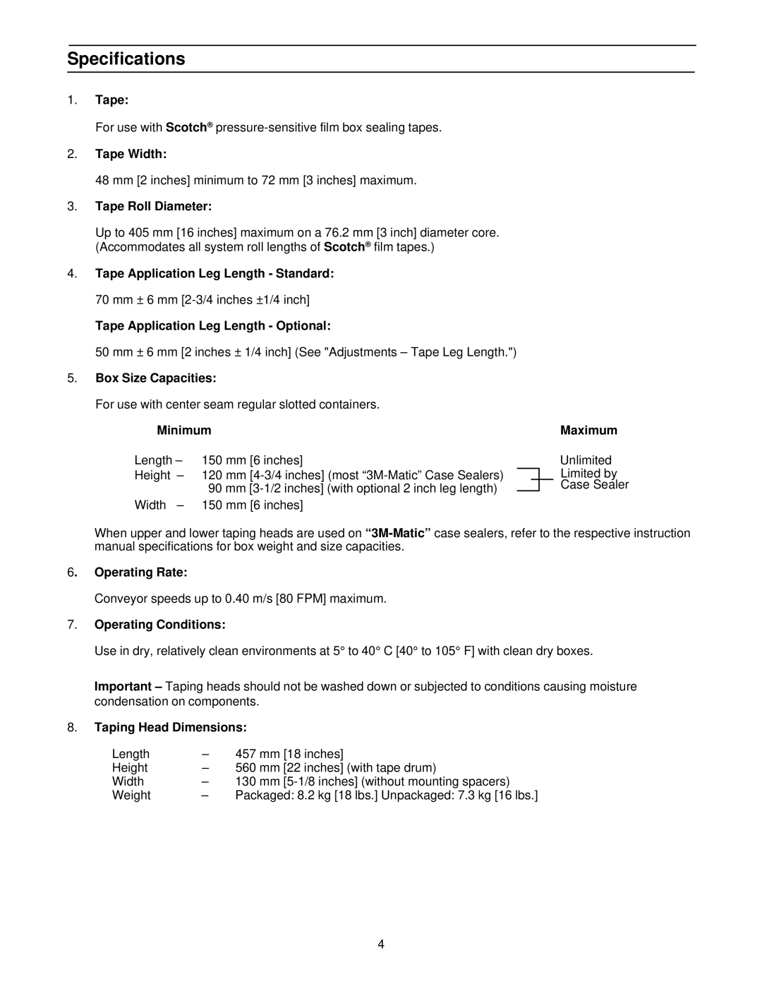 3M 10500 manual Specifications 