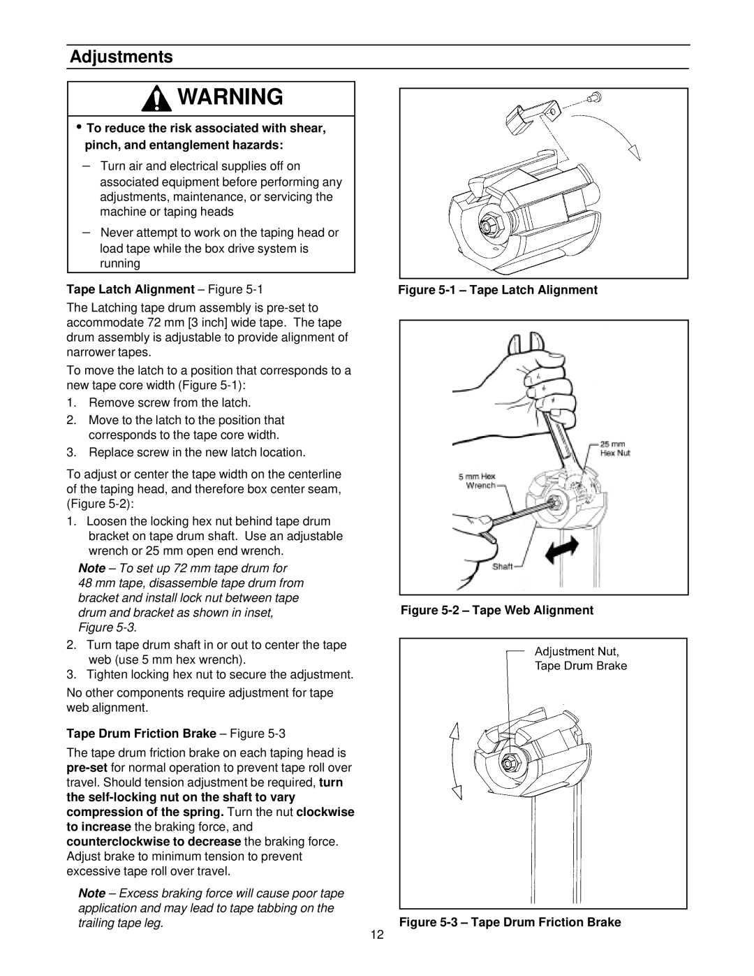 3M 10500 manual Adjustments, Tape Latch Alignment Figure, Tape Drum Friction Brake Figure 