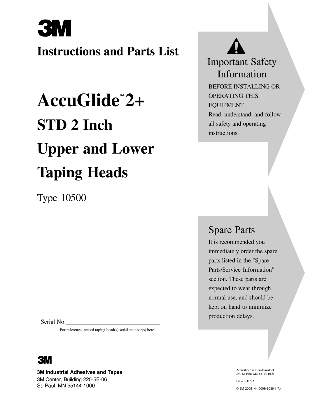 3M 10500 manual AccuGlideTM 2+, 3M Industrial Adhesives and Tapes 