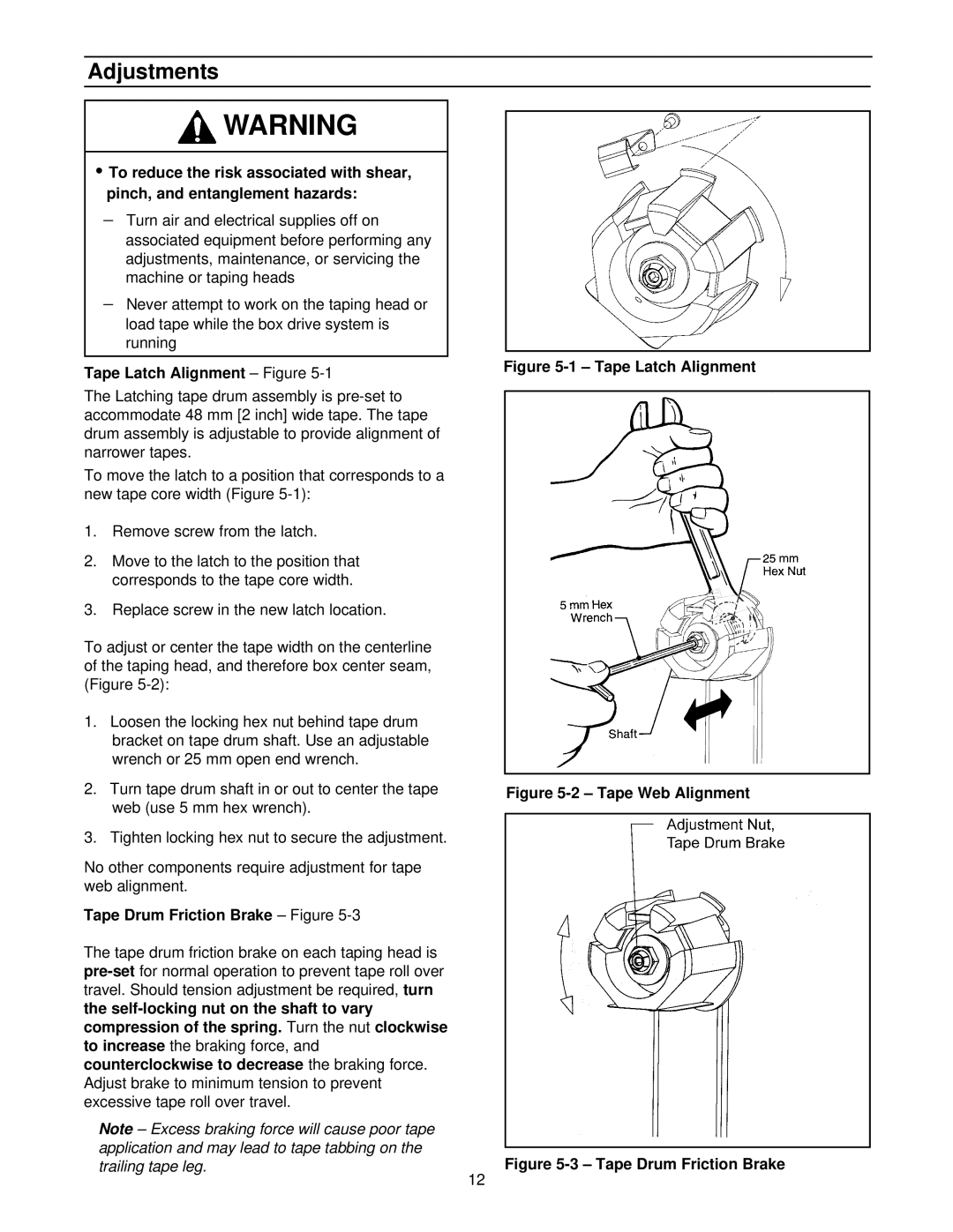 3M 10500 manual Adjustments, Tape Latch Alignment Figure, Tape Drum Friction Brake Figure 