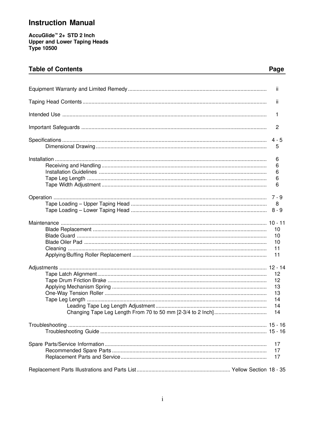 3M 10500 manual Table of Contents 