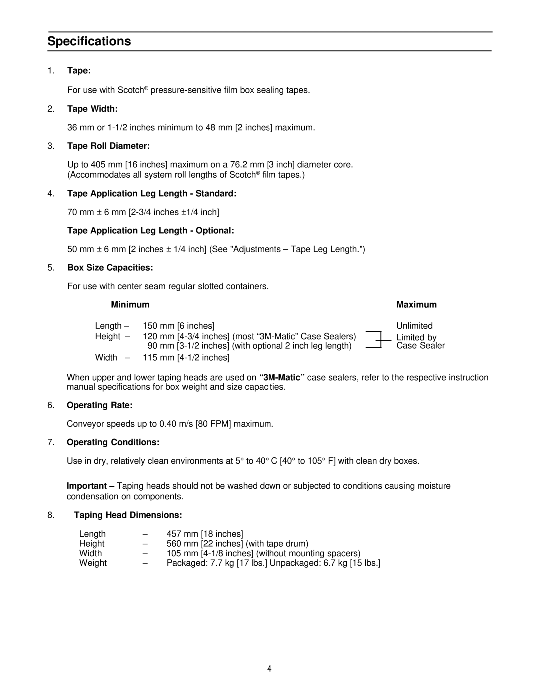 3M 10500 manual Specifications 