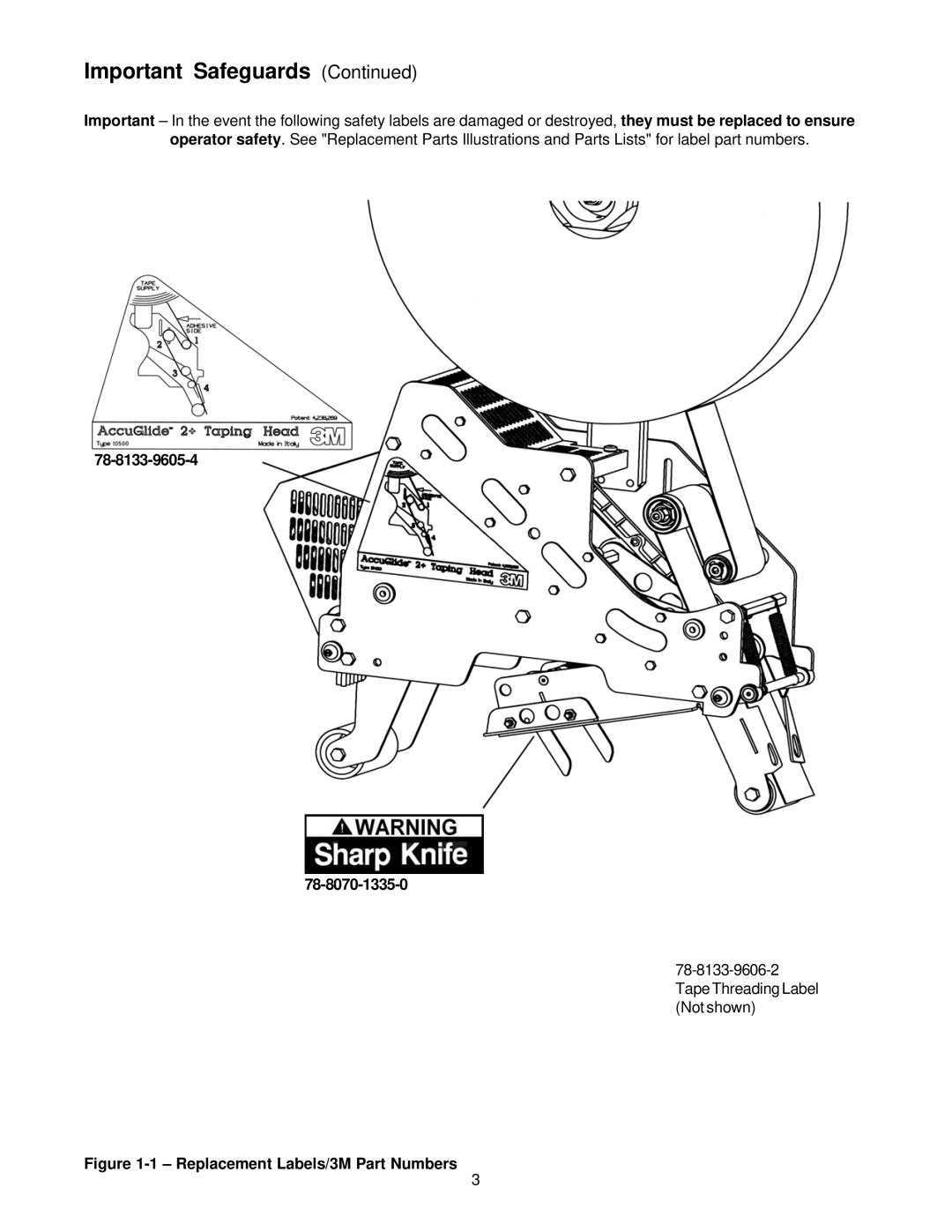 3M 10500 operating instructions 78-8133-9605-4 78-8070-1335-0, Replacement Labels/3M Part Numbers 