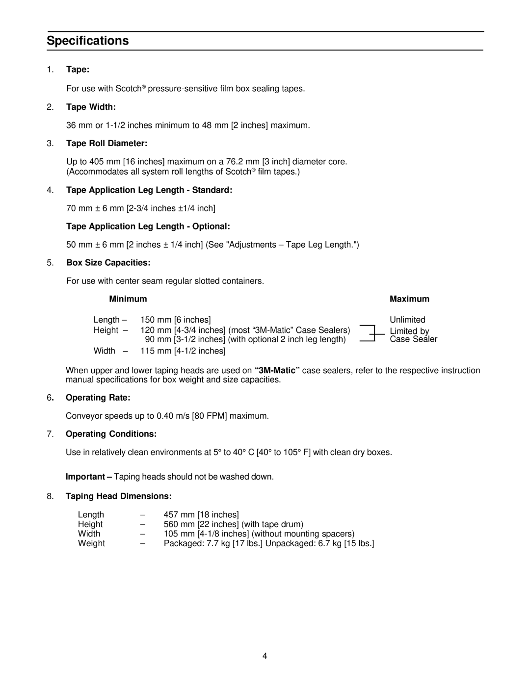 3M 10500 operating instructions Specifications 