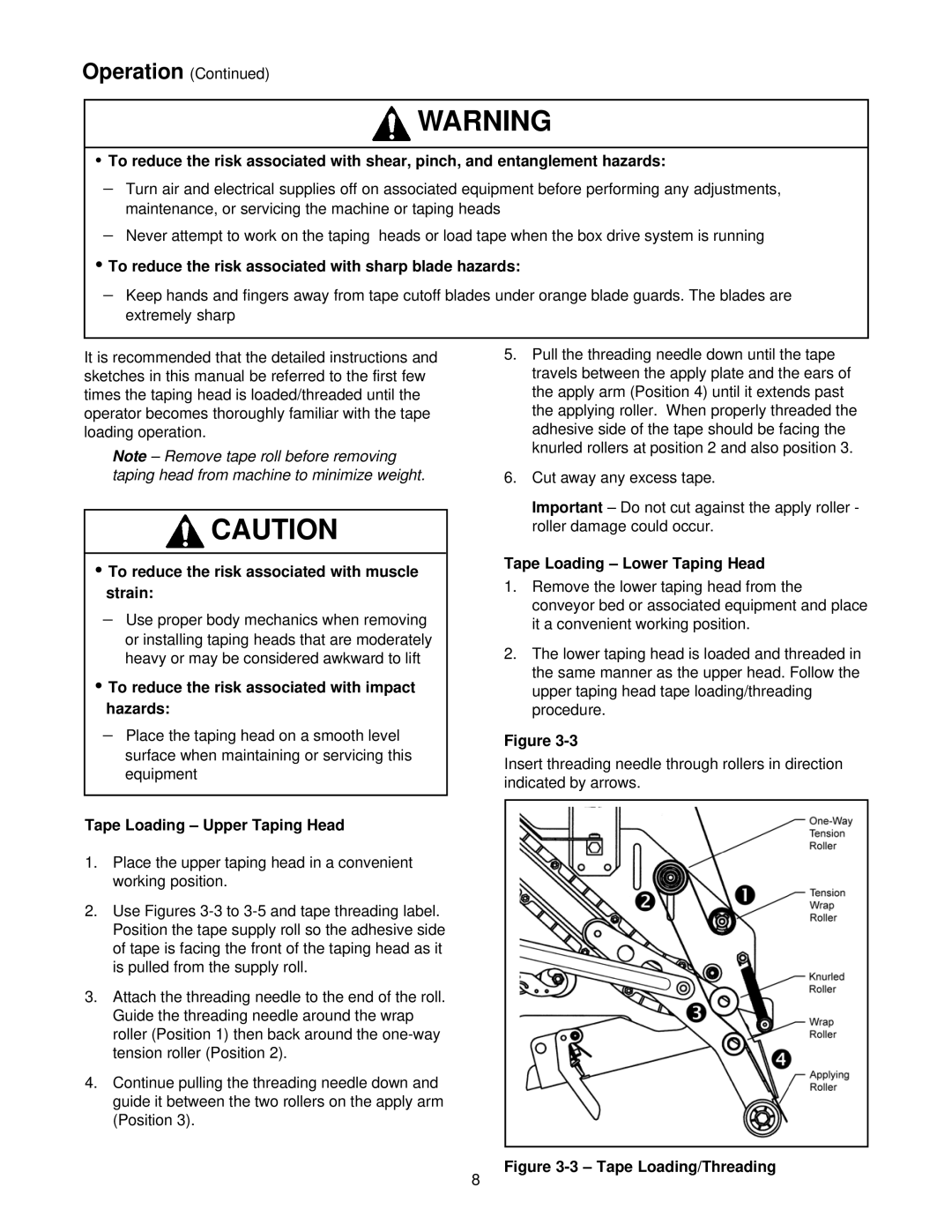 3M 10500 operating instructions Tape Loading Lower Taping Head, Tape Loading Upper Taping Head 