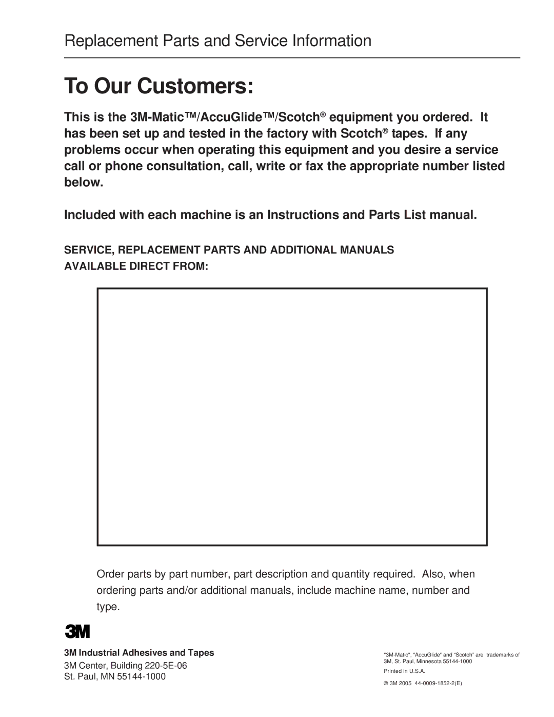 3M 10500 operating instructions To Our Customers 