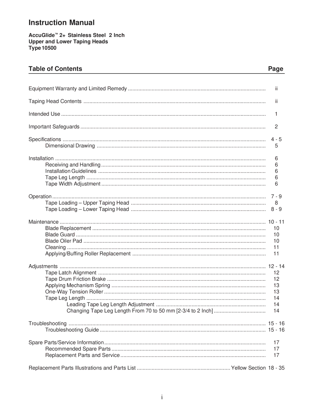 3M 10500 operating instructions Table of Contents 