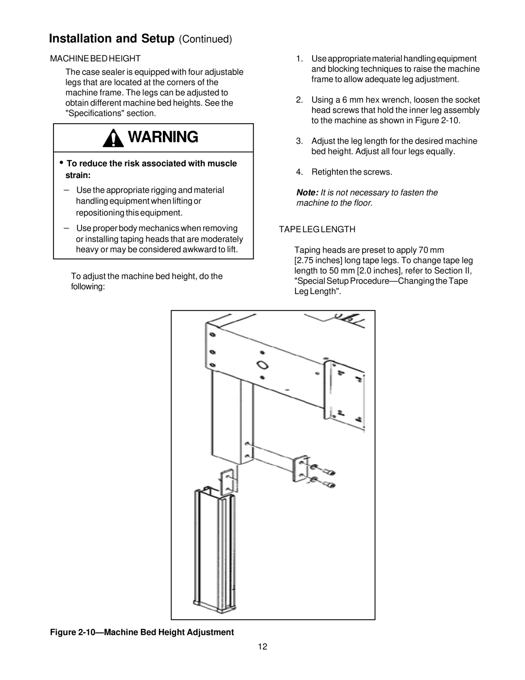 3M 10700, MN55144-1000 manual Machine Bed Height Adjustment 