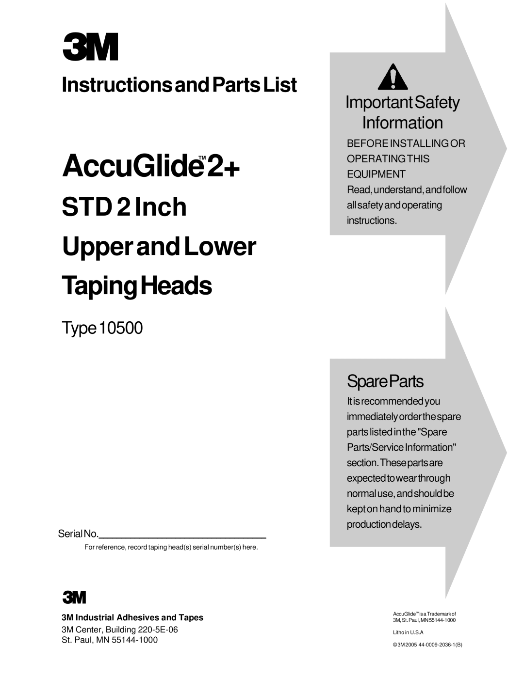 3M MN55144-1000, 10700 manual AccuGlideTM 2+ 