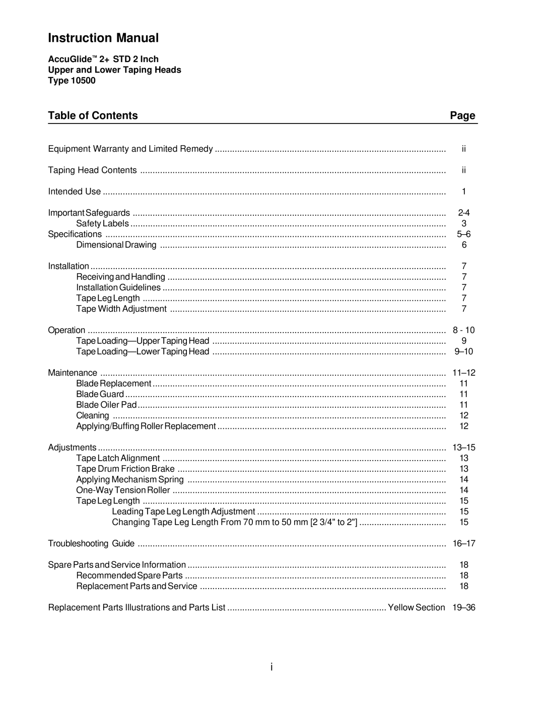 3M MN55144-1000, 10700 manual Table of Contents 