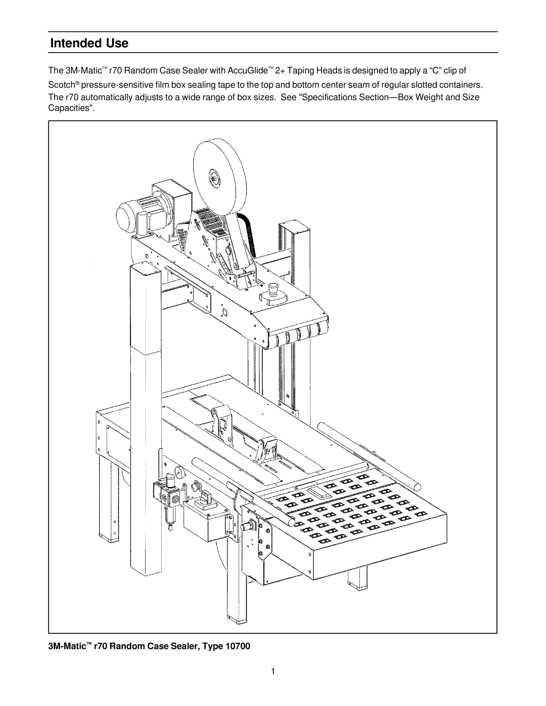 3M MN55144-1000, 10700 manual Intended Use, 3M-MaticTMr70 Random Case Sealer, Type 