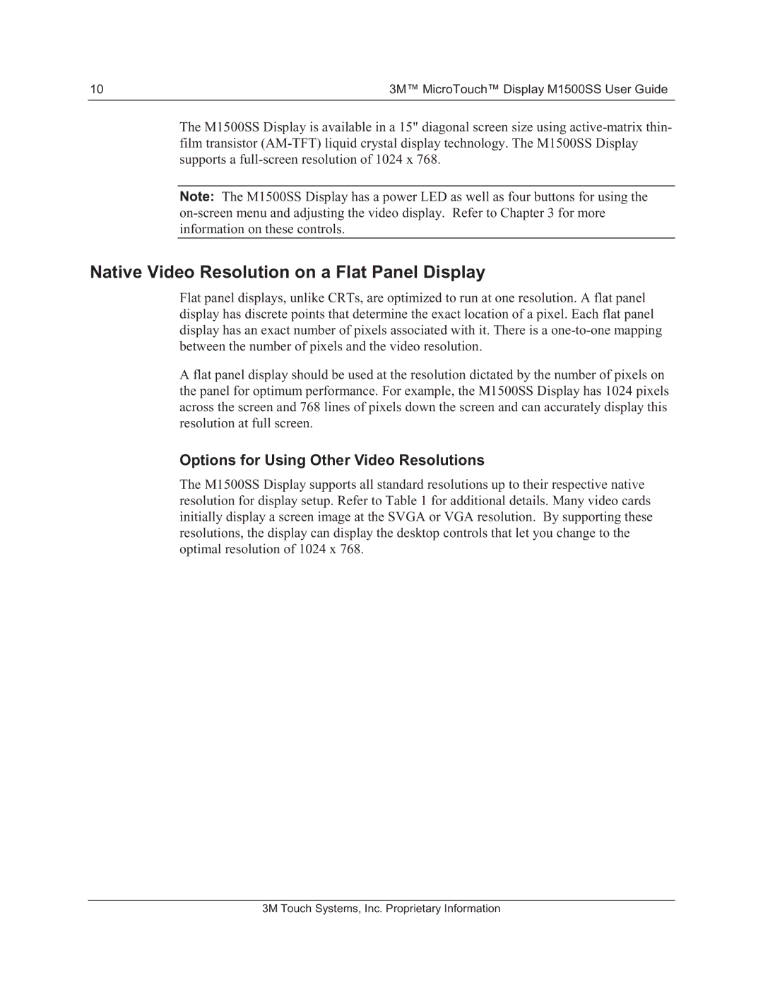 3M 11-81375-227 manual Native Video Resolution on a Flat Panel Display, Options for Using Other Video Resolutions 