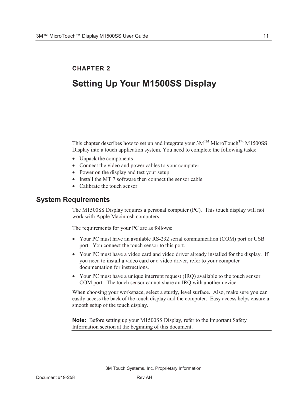 3M 11-81375-227 manual Setting Up Your M1500SS Display, System Requirements 