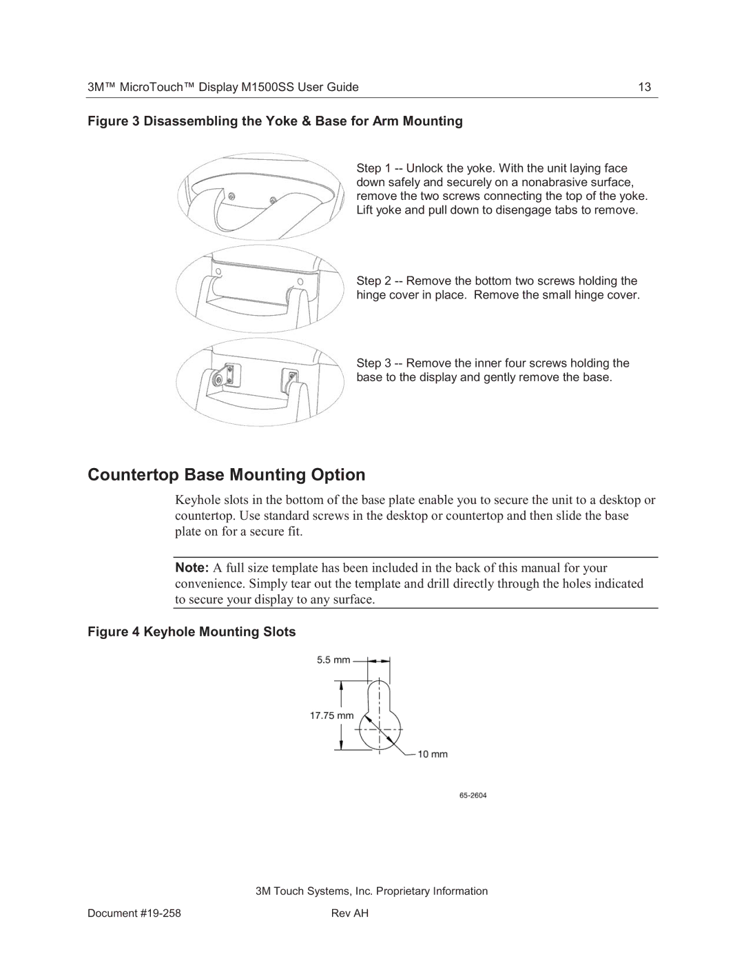 3M 11-81375-227 manual Countertop Base Mounting Option, Disassembling the Yoke & Base for Arm Mounting 