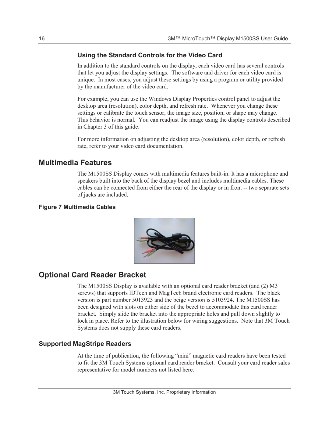 3M 11-81375-227 manual Multimedia Features, Optional Card Reader Bracket, Using the Standard Controls for the Video Card 