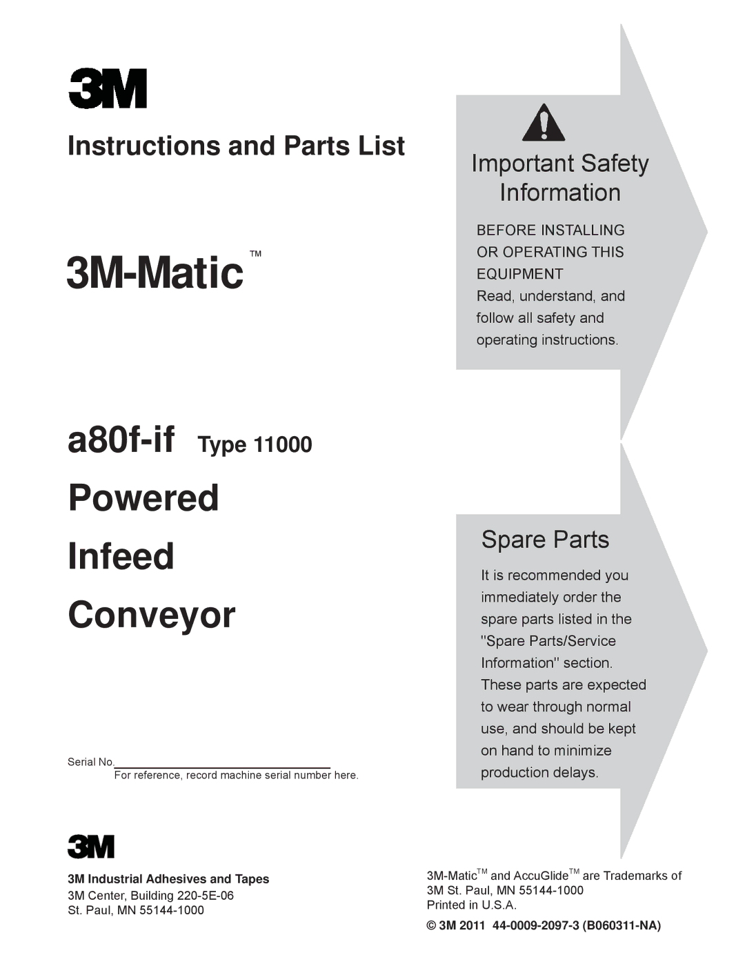 3M 11000 operating instructions 3M Industrial Adhesives and Tapes, 3M 2011 44-0009-2097-3 B060311-NA 