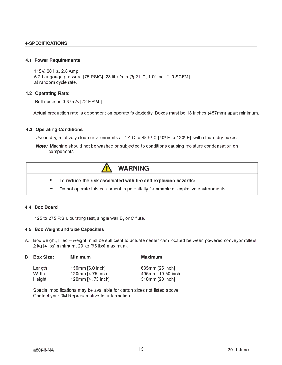 3M 11000 operating instructions Specifications 