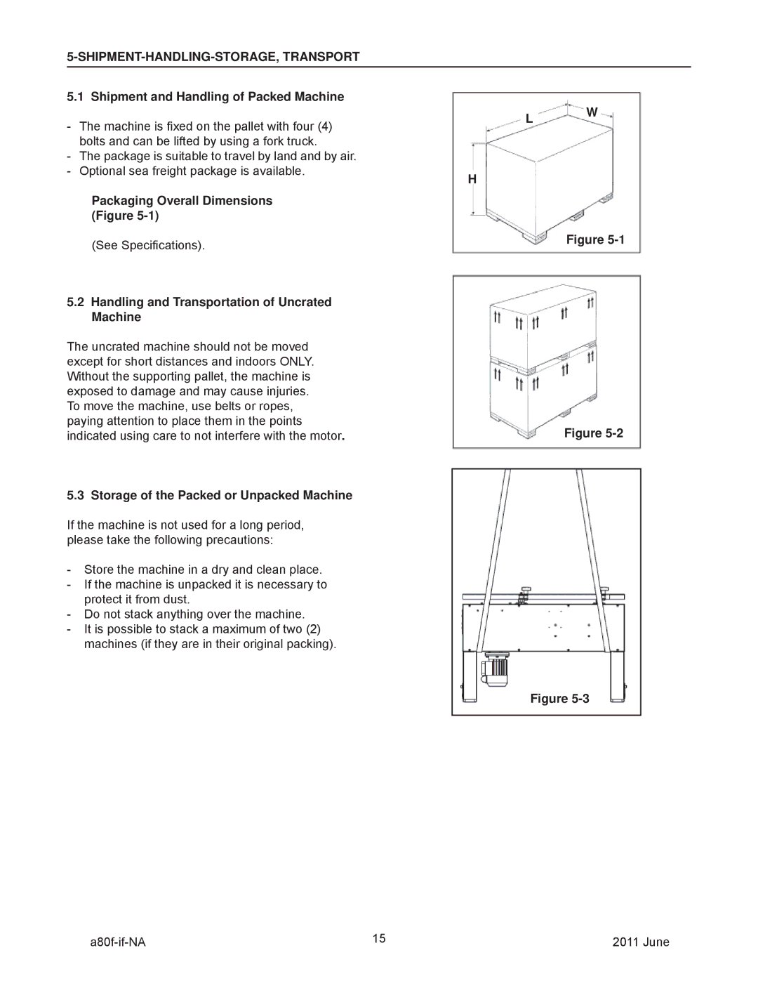 3M 11000 operating instructions SHIPMENT-HANDLING-STORAGE, Transport, Handling and Transportation of Uncrated Machine 