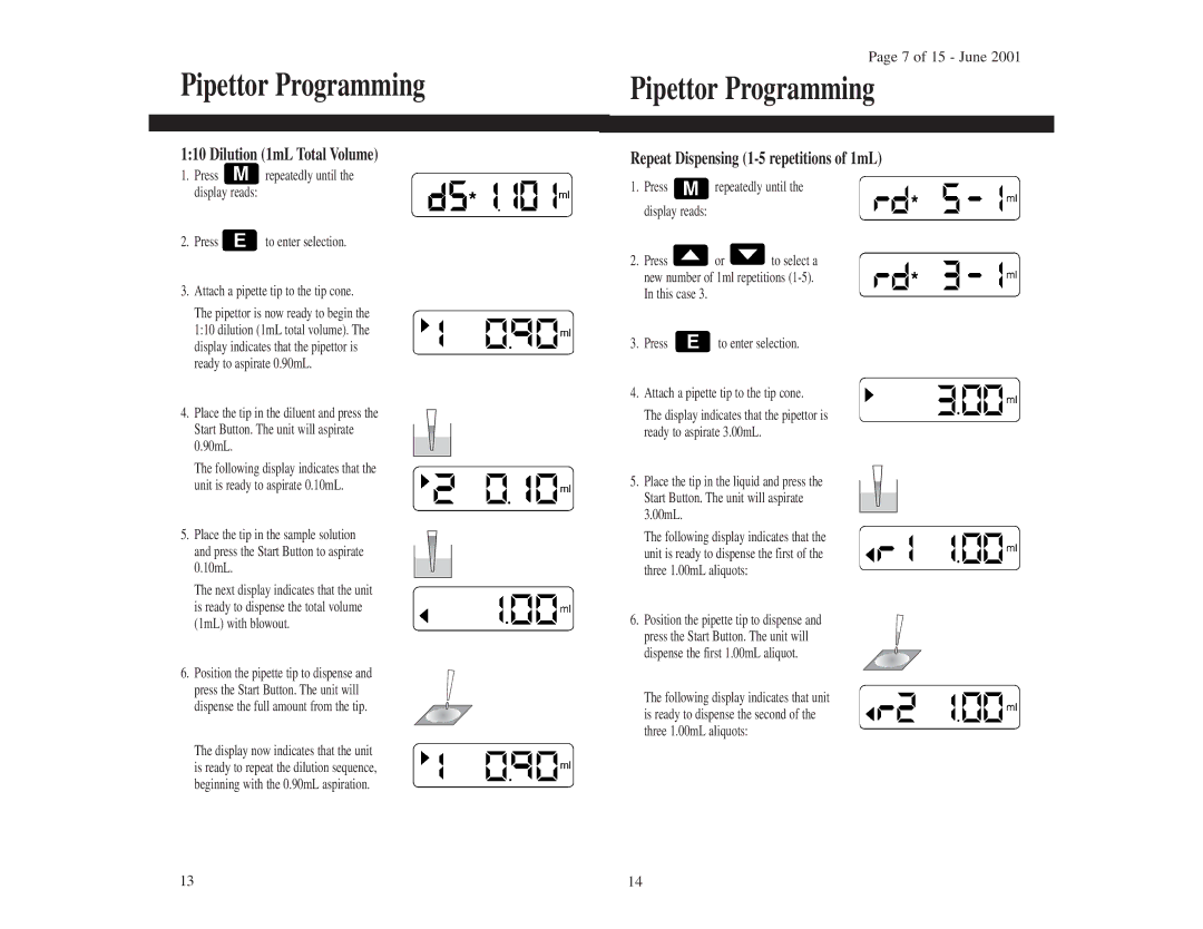 3M 1210 instruction manual Repeat Dispensing 1-5 repetitions of 1mL 