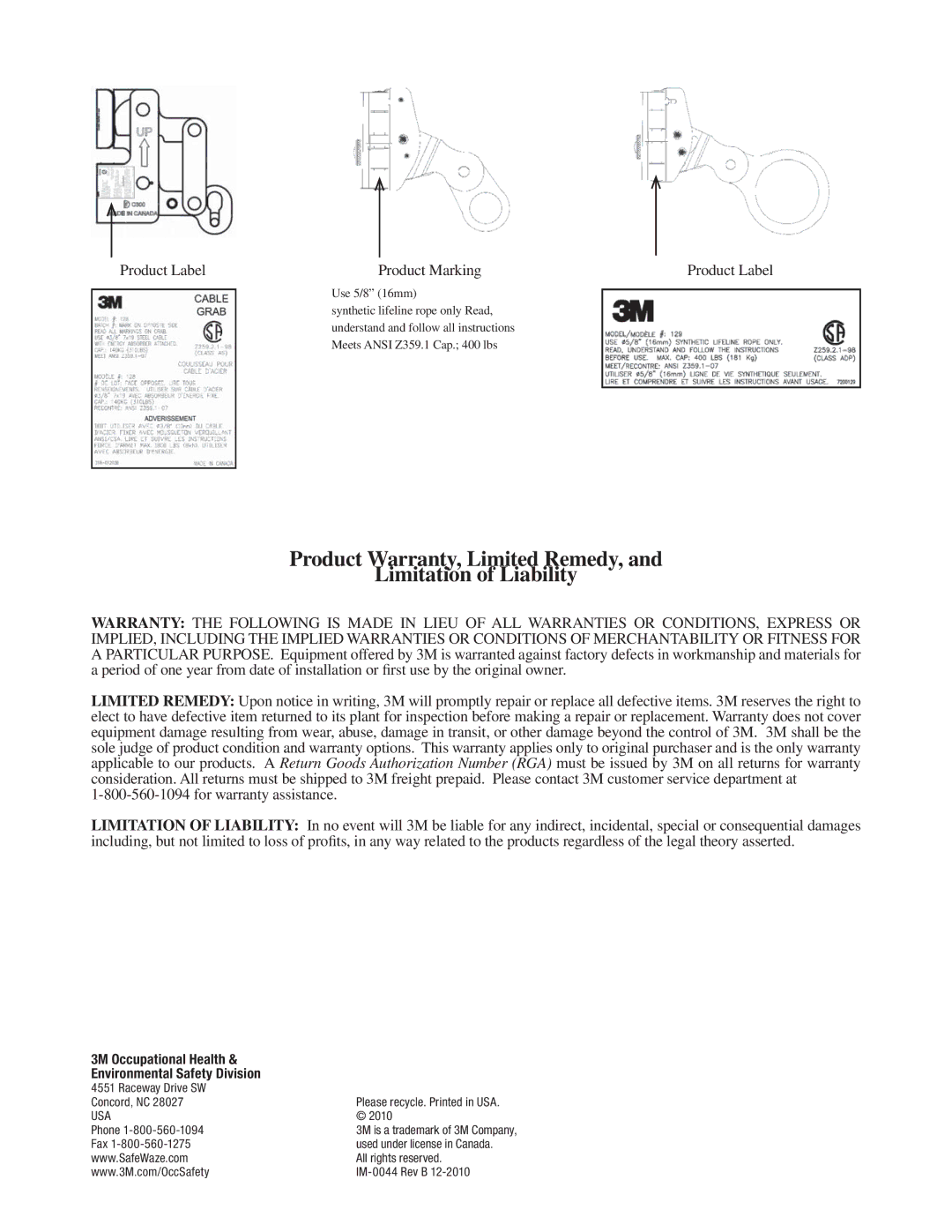 3M 129, 124, 123 manual Product Warranty, Limited Remedy, Limitation of Liability 