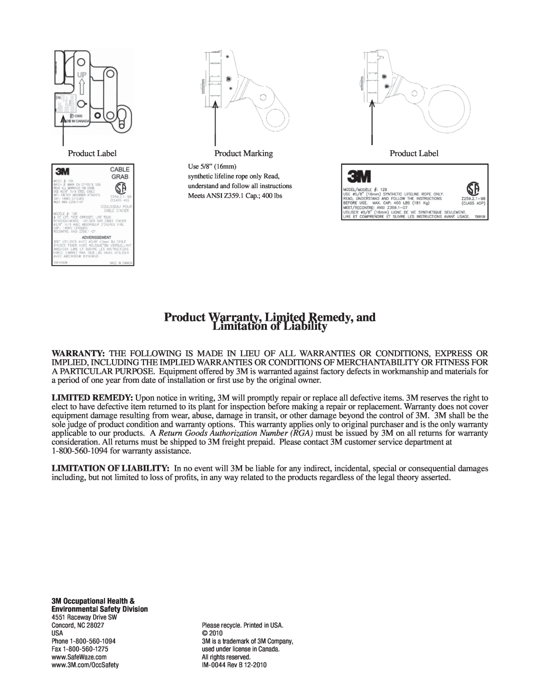 3M 129, 124, 123 manual Product Warranty, Limited Remedy, and, Limitation of Liability 