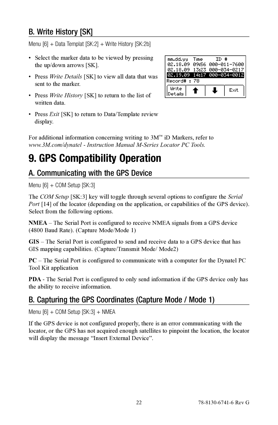 3M 1420-iD, 1420E-iD manual GPS Compatibility Operation, Write History SK, Communicating with the GPS Device 