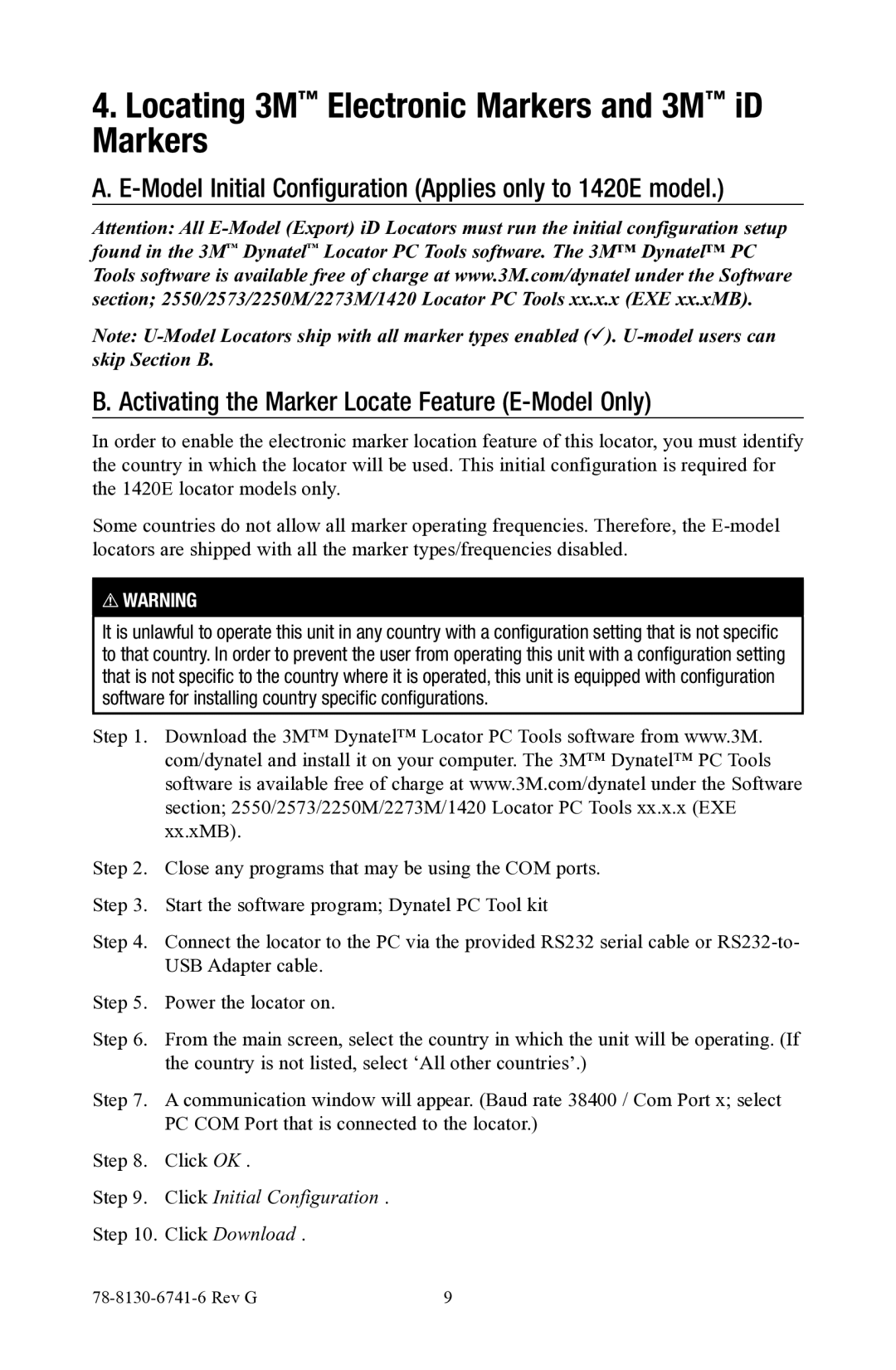 3M 1420E-iD, 1420-iD manual Locating 3M Electronic Markers and 3M iD Markers, Click Initial Configuration 