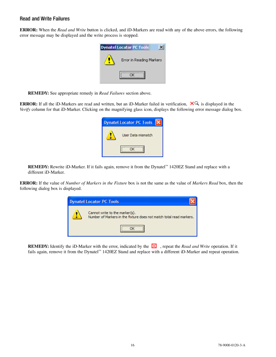 3M 1420EZ manual Read and Write Failures 