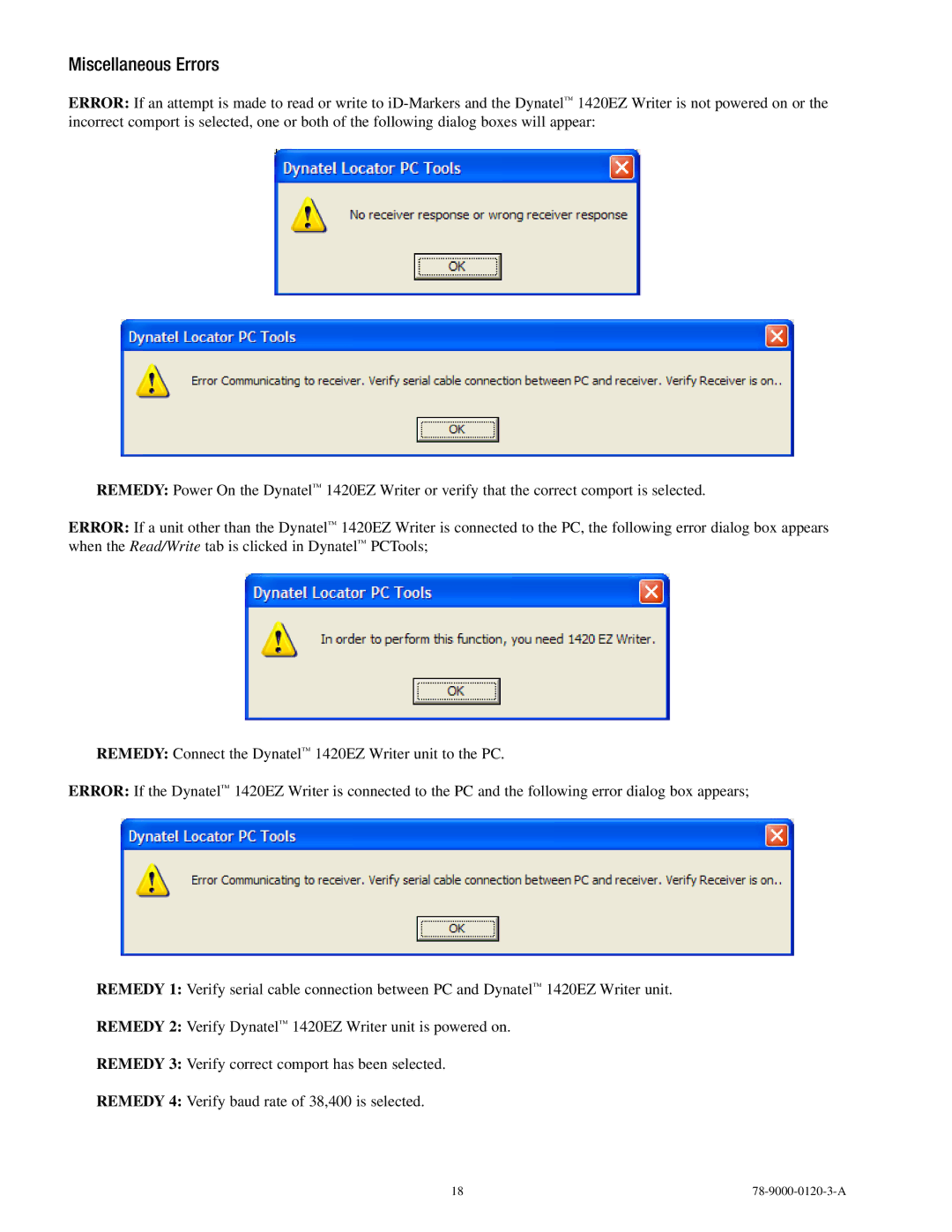 3M 1420EZ manual Miscellaneous Errors 