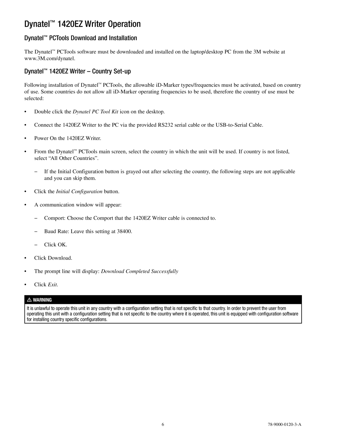 3M manual Dynatel 1420EZ Writer Operation, Click the Initial Configuration button 