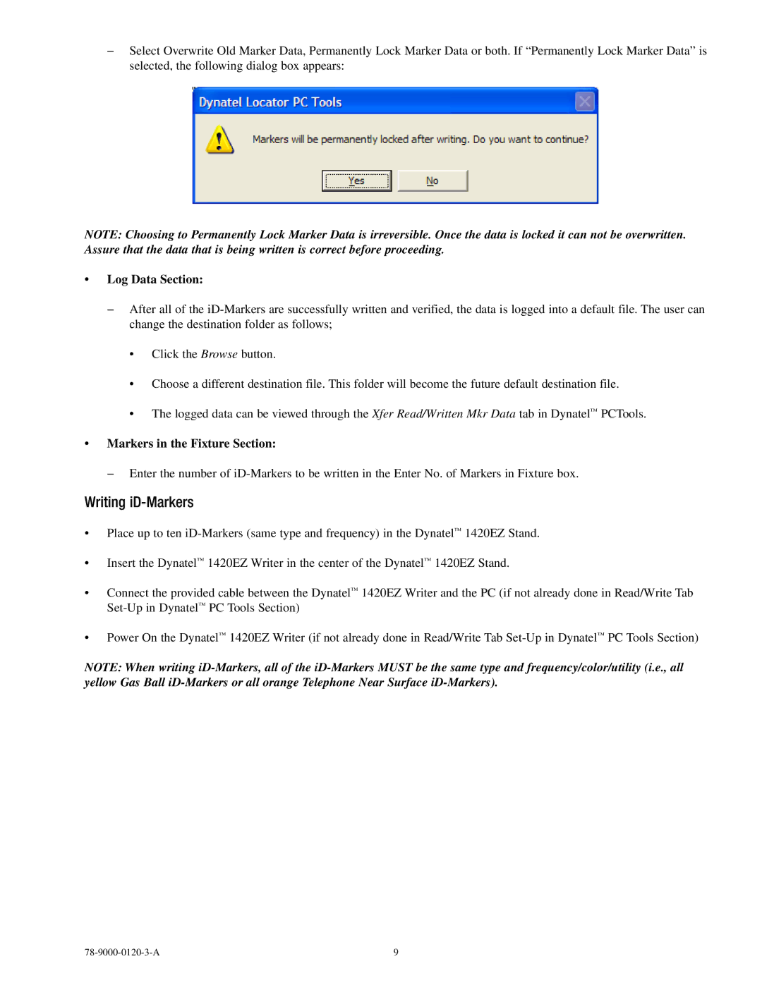 3M 1420EZ manual Writing iD-Markers, Log Data Section 